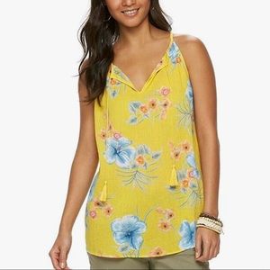 Chaps Denim Printed Floral Crinkle Sheer Tank Top Sz 1X